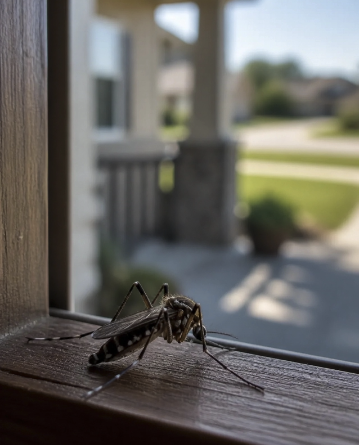 Mosquito resting on an interior door threshold