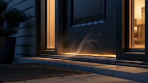 Mosquitoes waiting at a front door threshold at dusk
