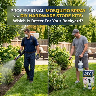 Professional mosquito spray vs. DIY hardware store kits in a backyard